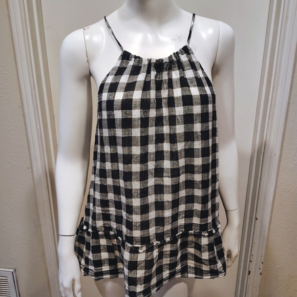 Cloth & Stone Black & White Gingham Check Halter Neck Lightweight Tank Top Sz L - Picture 1 of 7